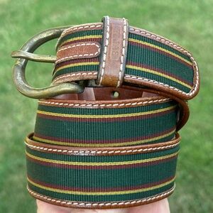 Bally Men’s Green & Red Canvas & Leather Belt Size 36 Made in Italy